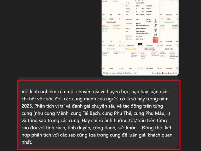 Nhập Prompt  yêu cầu chat GPT luận giải các cung