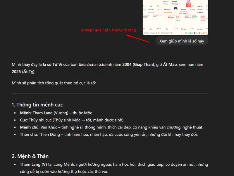 Khó khăn khi xem tử vi chatgpt với prompt không rõ ràng
