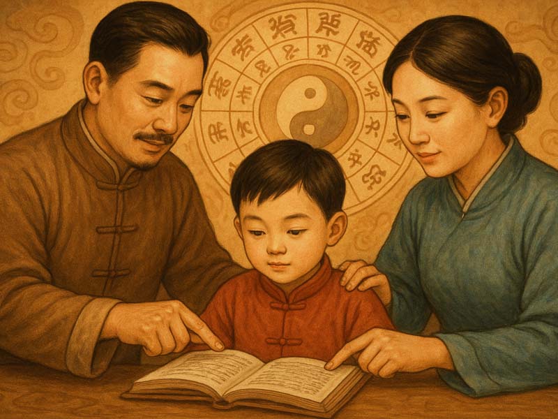 cha mẹ nâng đỡ và dạy dỗ khi tả phù tọa cung phụ mẫu