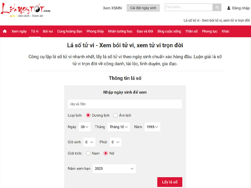 website lịch ngày tốt