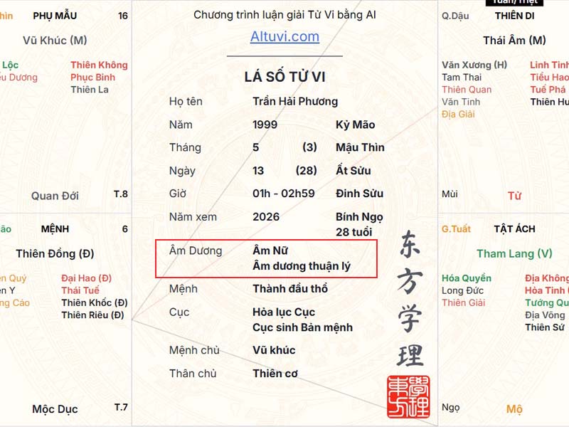 xem tính chất âm dương trên lá số tử vi