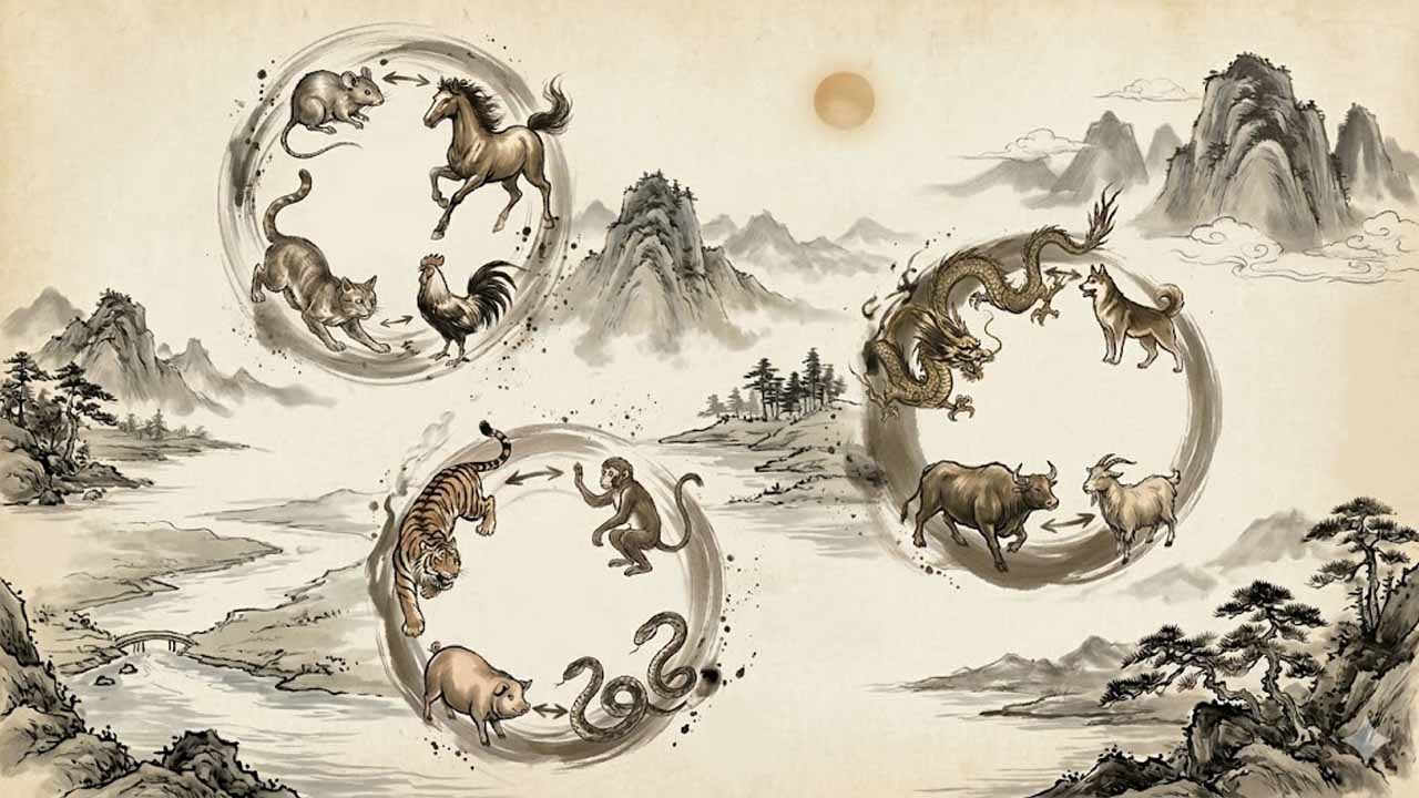 Tứ Hành Xung chủ sự đối lập tính cách, gây xung đột, cản trở giữa các con giáp