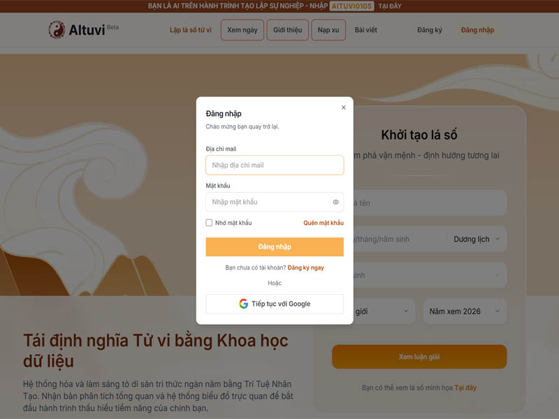 đăng nhập tài khoản trên website AItuvi