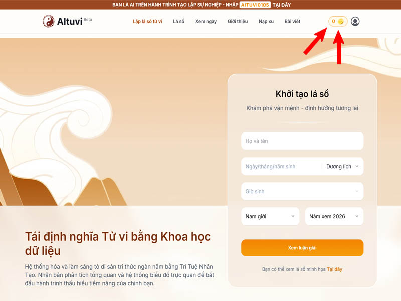Truy cập mục xu ở góc phải màn hình